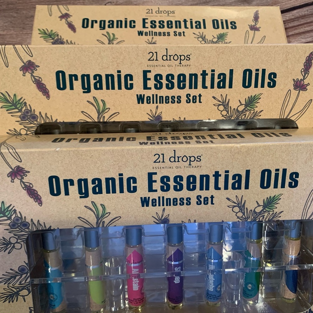 Lot of 3 - 21 Drops Organic Essential Oils Wellness Set 7 Blends, 0.27 Fl Oz